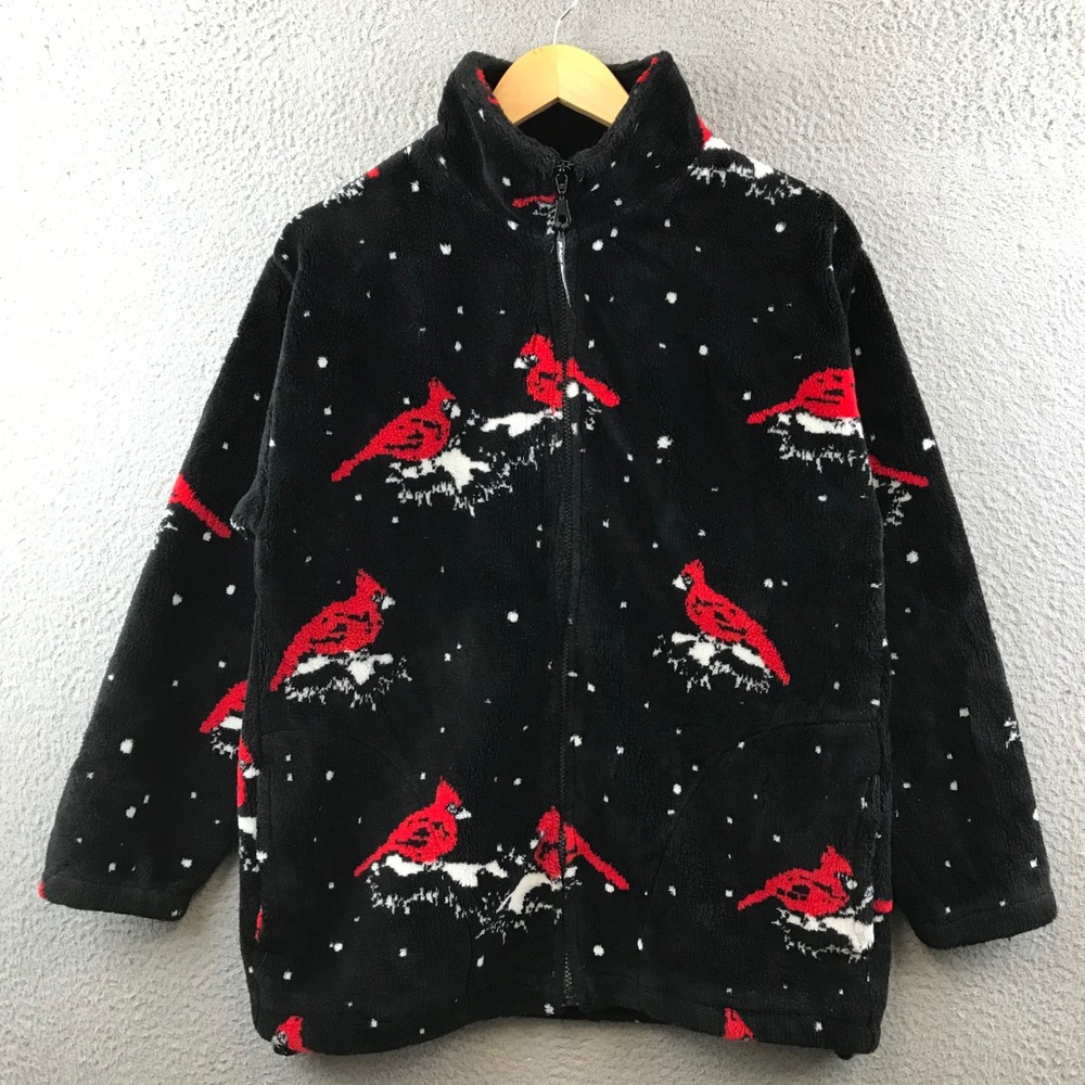 Black Mountain Outdoor Fleece Jacket Cardinal Bird Print Full Zip Mens Small